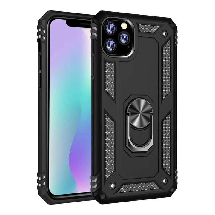 Black Rugged Armor case for iPhone 12 Pro Max (6.7”) by 9eight5, showing durable protective design and textured surface.