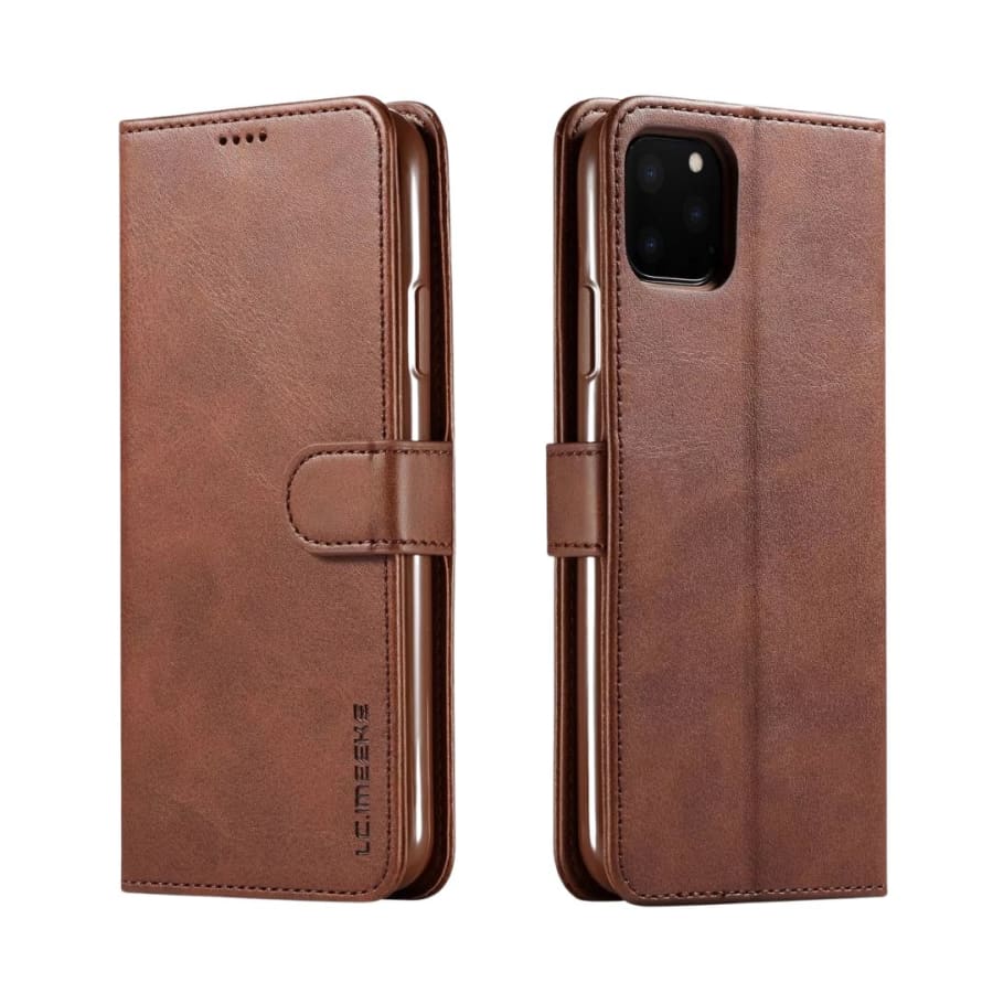 Leather flip case for iPhone 13 and iPhone 13 Pro by 9eight5, featuring a sleek brown design and protective cover.