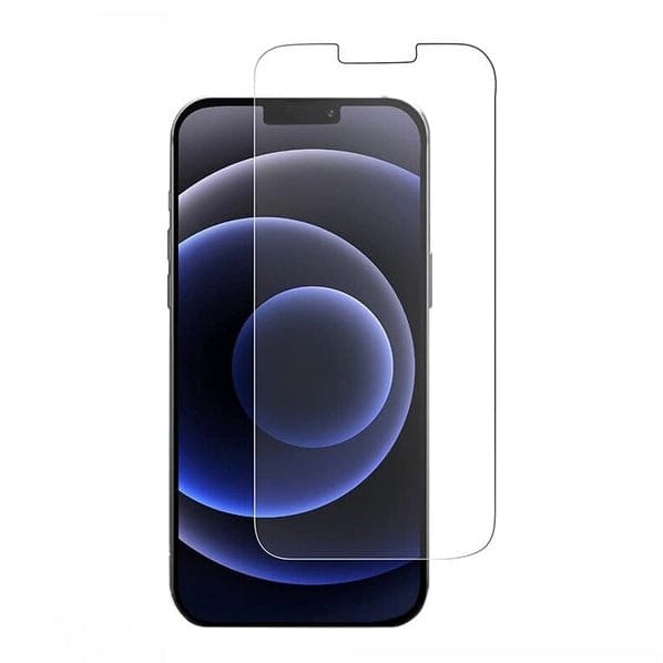 Clear 9eight5 screen protector for iPhone 14 6.1-inch model, showing the protective film covering the phone screen.