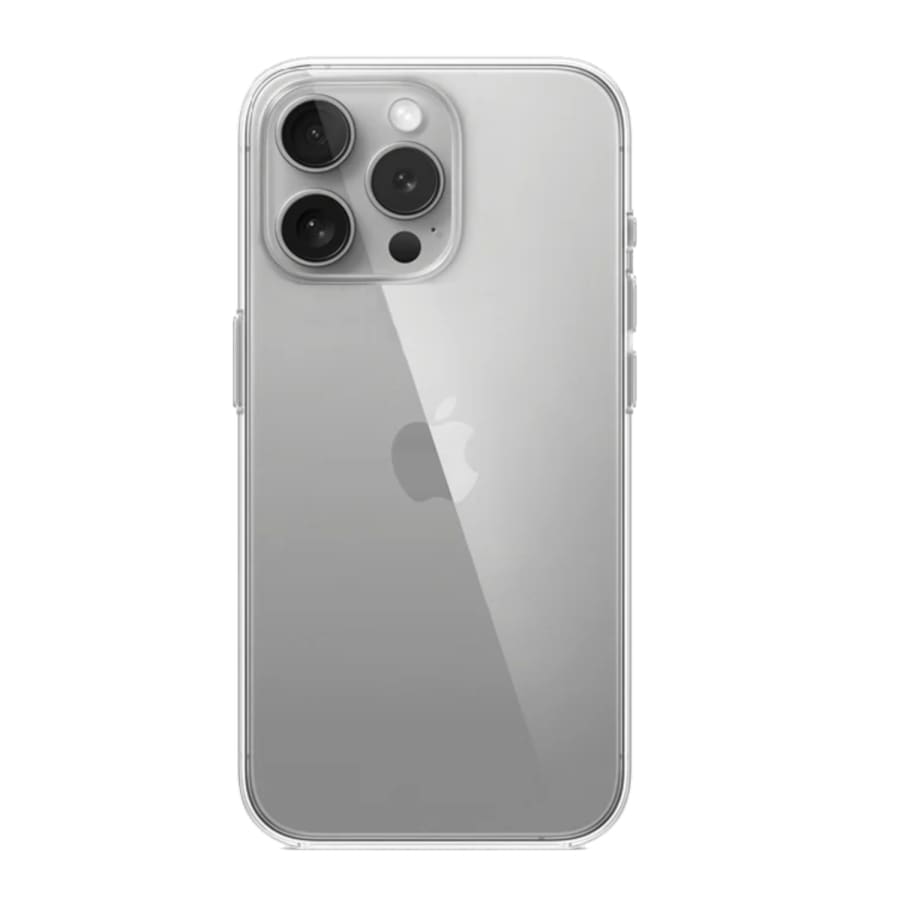 Clear 9eight5 iPhone 16 Pro case in transparent design showing the phone's back and edges for protection.