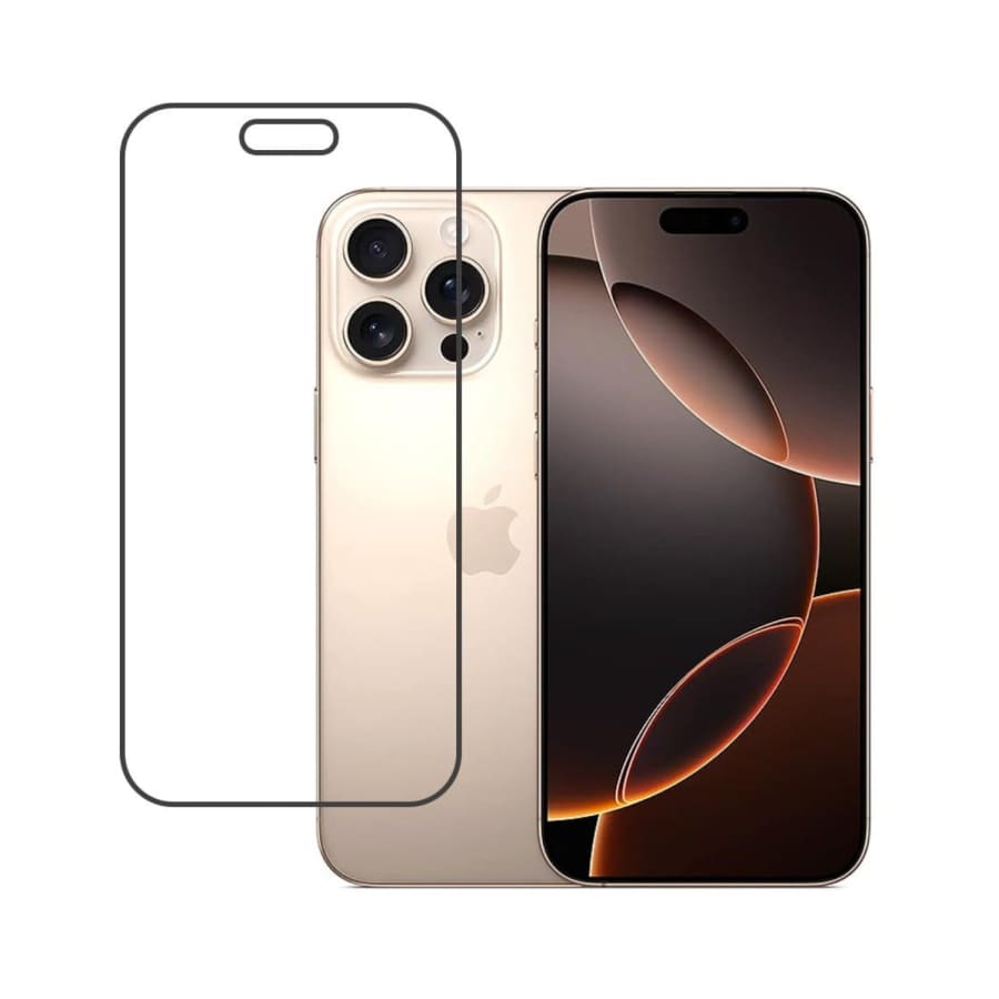 9eight5 iPhone 16 Pro 6.1-inch screen protector shown on device, providing scratch and impact protection for smartphone display.