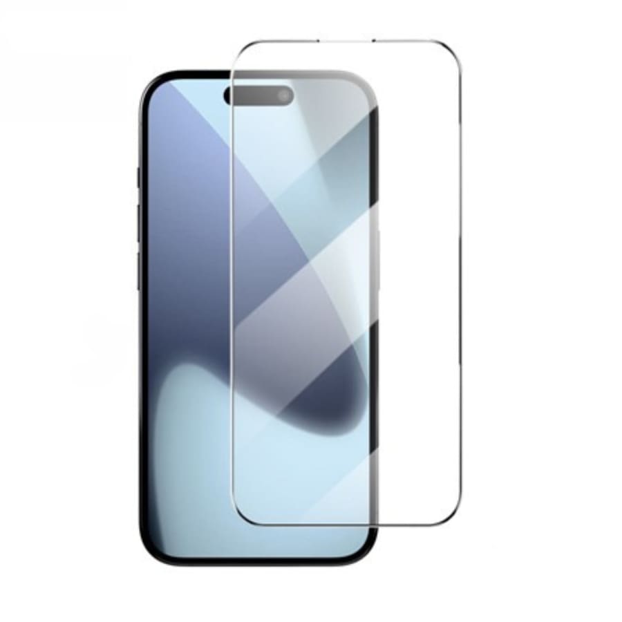 Clear 9eight5 screen protector for iPhone 17 showing a close-up of the transparent film covering the phone screen.