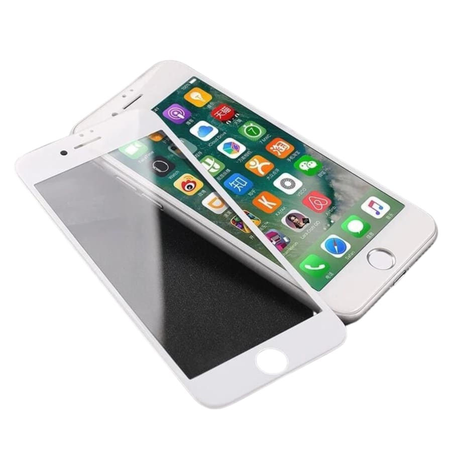 Clear glass screen protector for iPhone X and XS by 9eight5, showing a close-up of the protective film on the phone screen.