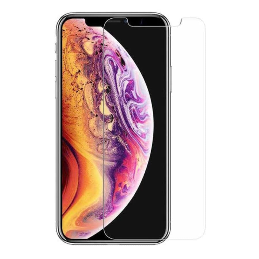 Tempered glass screen protector for iPhone XS Max by 9eight5, showing a clear, durable protective layer on the phone screen.