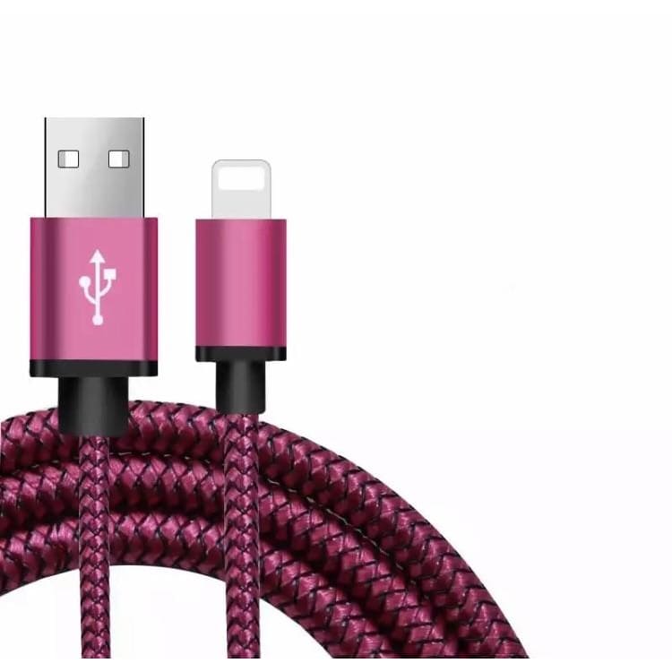 Red wine 2-meter charger cable for iPhone and iPad by 9eight5, with purple and violet design, suitable for phone and tablet charging.