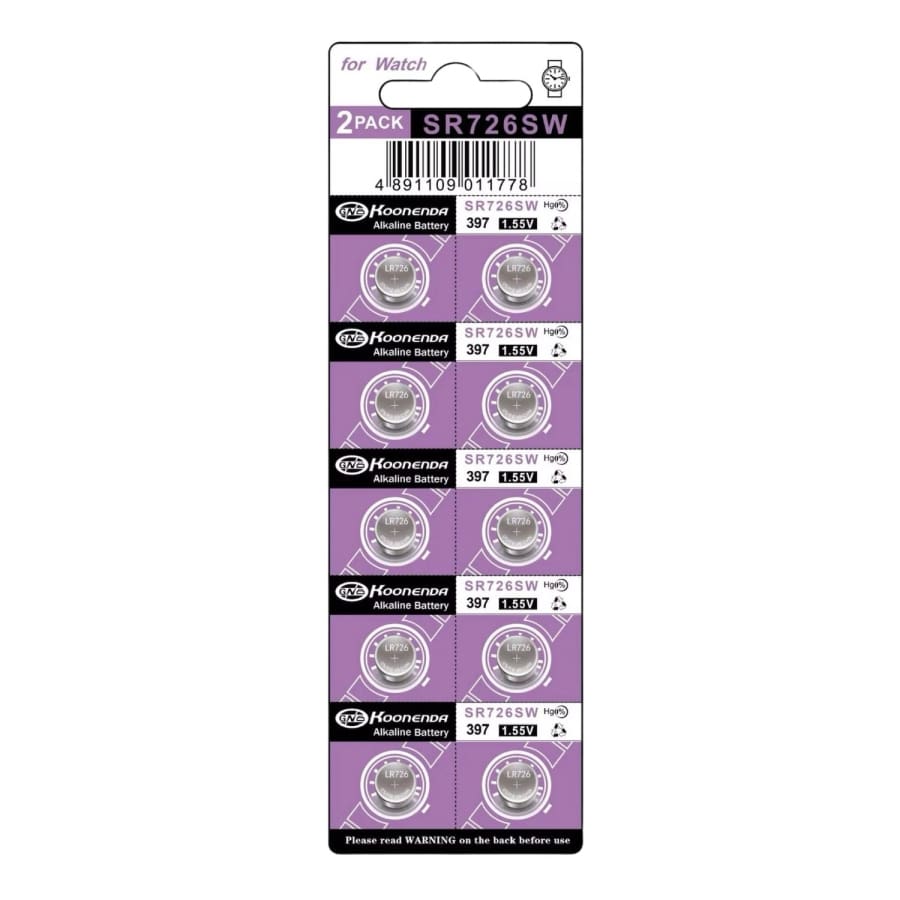 Ten-pack of Koonenda SR726SW, 397, and 396 watch batteries from That Watch Shop, shown in a clear package.
