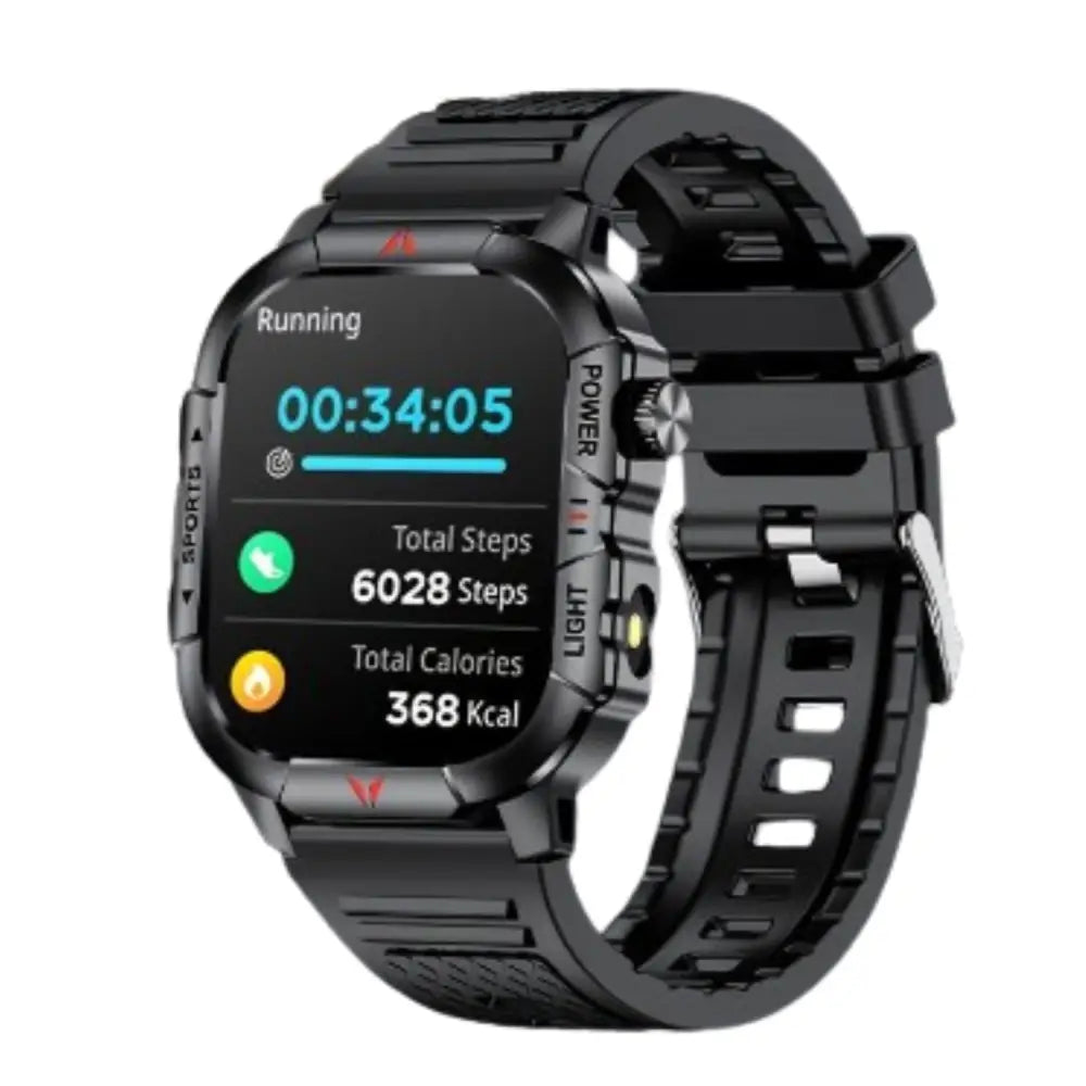 Habicare LIGE men's smartwatch with 2.01-inch large screen, flashlight, weather alerts, and TWS functionality.