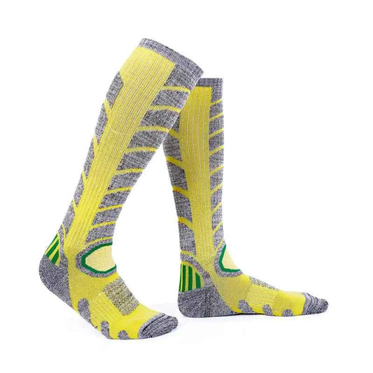 Green thick terry hiking socks for men and women by Mead's Supply & Equipment, high tube cushioned trail socks for athletic wear.