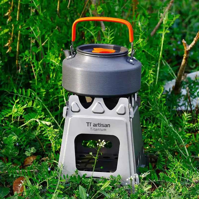 Widesea portable camping wood stove by Mead's Supply for outdoor cooking, foldable design ideal for camping and hiking.