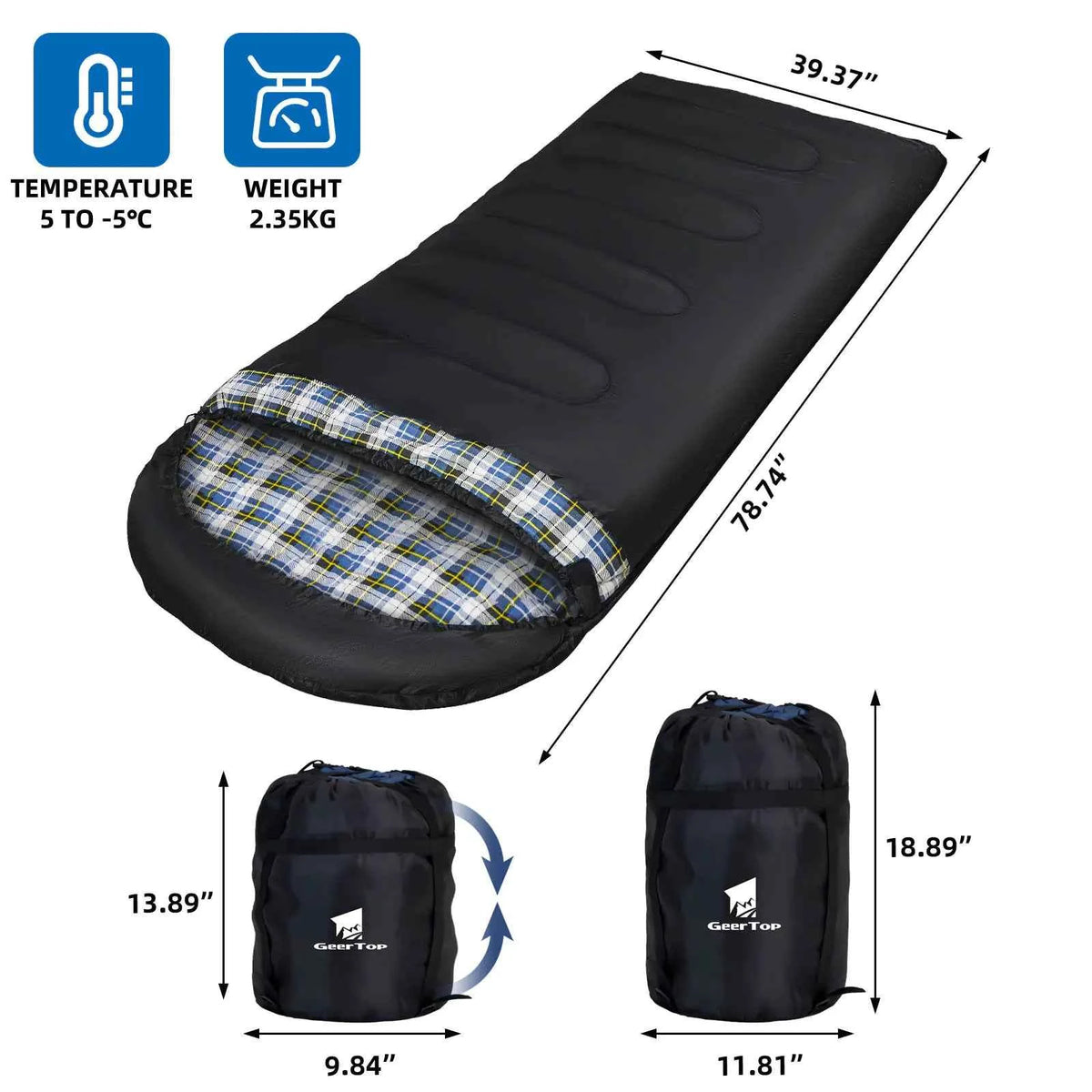 Large winter flannel sleeping bag by Mead's Supply & Equipment Outfitters, 220x100cm, warm thickened camping sleeping bag with envelope design.