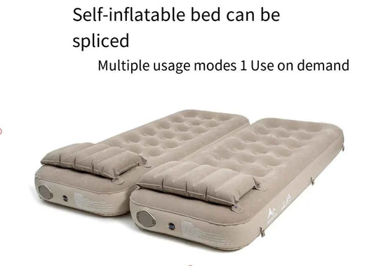 Self-inflatable camping mattress by Mead's Supply, double size with pillow, 190x160x25cm for home or outdoor camping use.