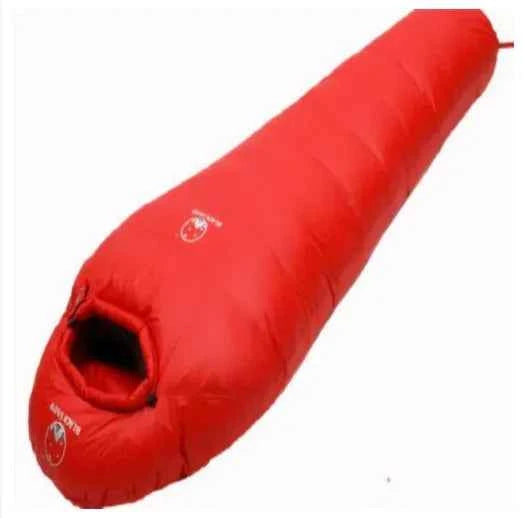 Green Mead's Supply goose down sleeping bag, lightweight and insulated camping gear, designed for warmth and comfort during camping.