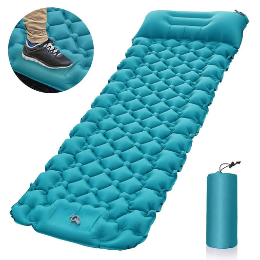 Portable inflatable camping mattress by Mead's Supply, moisture-proof sleeping pad, lightweight 196x68x8cm for outdoor sleeping.