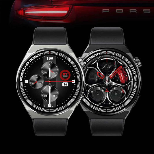 Black wireless charger and sport smartwatch with heart rate monitor, Bluetooth calling, health tracking, and 7-day battery life.