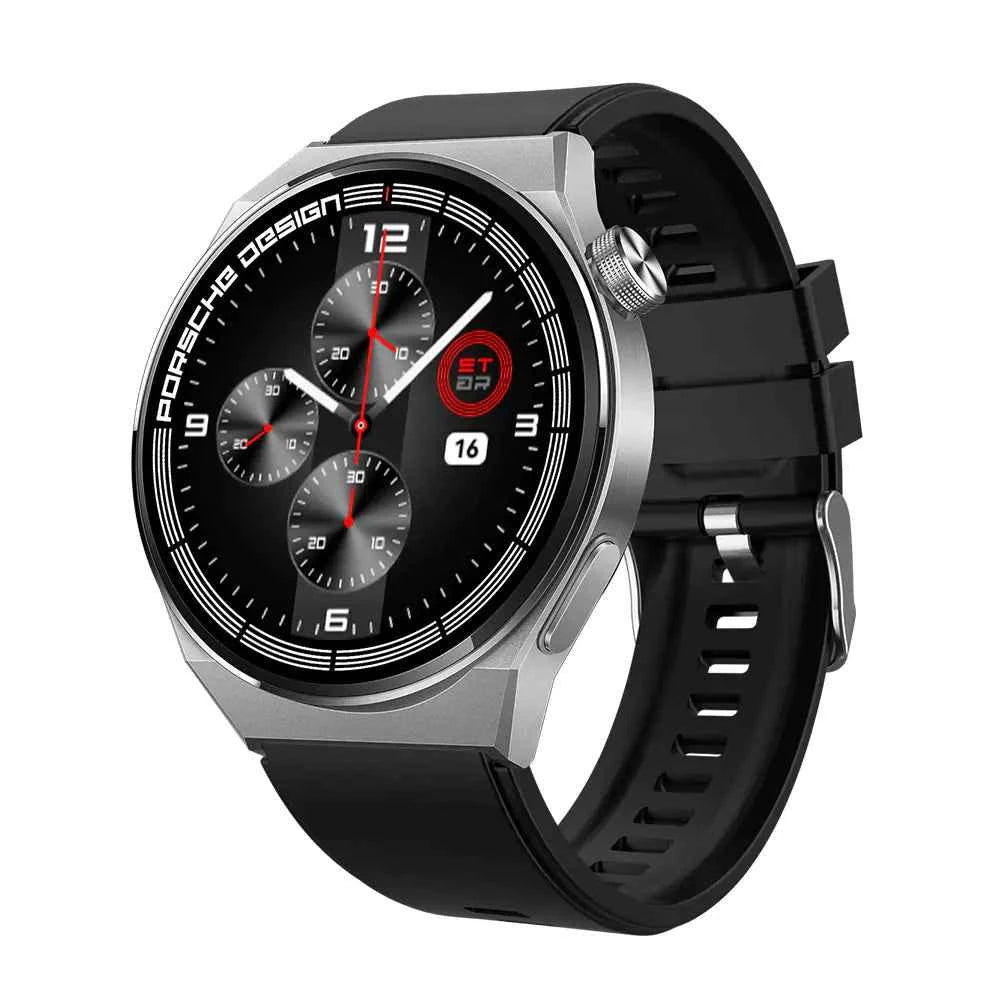 Black wireless charger and sport smart watch with heart rate monitor, Bluetooth calling, health tracking, and 7-day battery life.