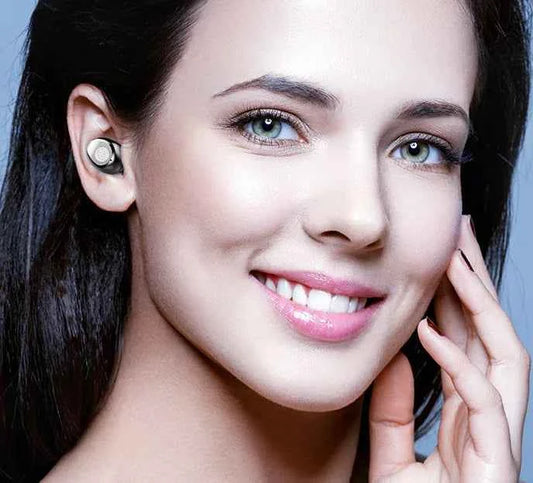 Black F9 Bluetooth headphones with touch control and battery display from Mead's Supply & Equipment Outfitters, showing sleek design and controls.