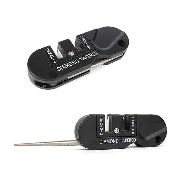 Black camping and hiking knife sharpener tool from Mead's Supply & Equipment Outfitters, designed for outdoor knife maintenance.