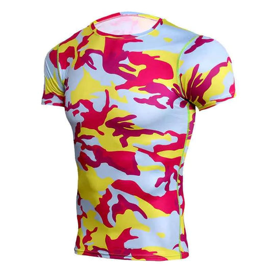Men's quick-dry camouflage short sleeve T-shirt by Mead's Supply & Equipment Outfitters, featuring athletic fit and outdoor-ready design.