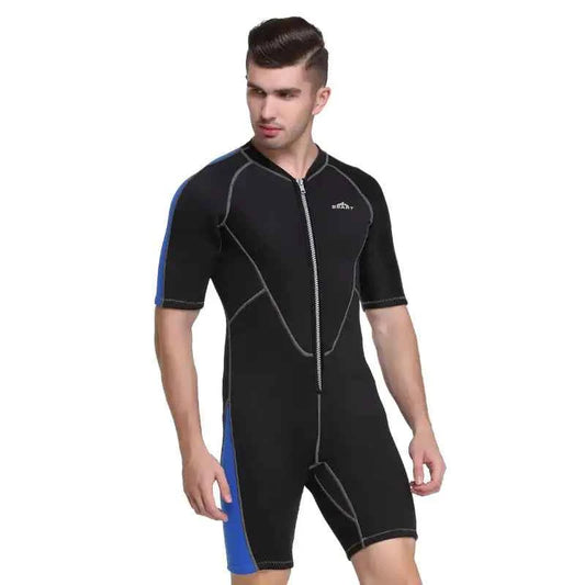 Men's 2mm neoprene wetsuit by Mead's Supply & Equipment Outfitters, full body UV protection for water sports diving and surfing.