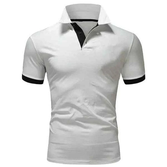 Men's casual cotton polo shirt by Mead's Supply & Equipment Outfitters, slim fit short sleeve, available in white and plus sizes.