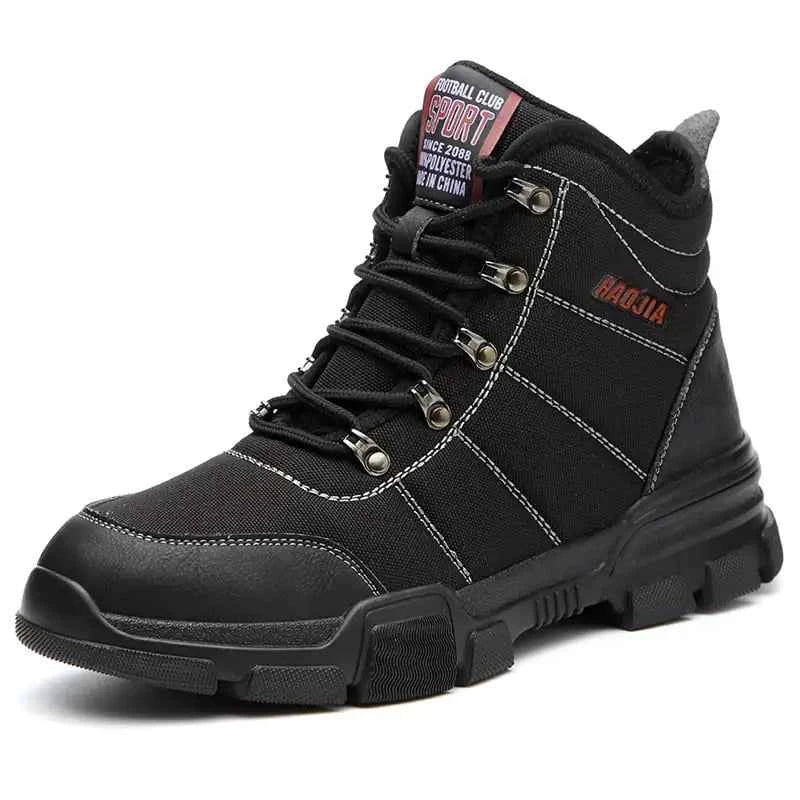 Black Suadeex steel toe safety shoes for men, durable protective work footwear with reinforced toe cap and sturdy sole.