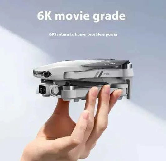 Mead's Supply F10 Folding GPS Drone with 4K HD camera, dual positioning, smart flight modes, and portable design in outdoor electronics style.