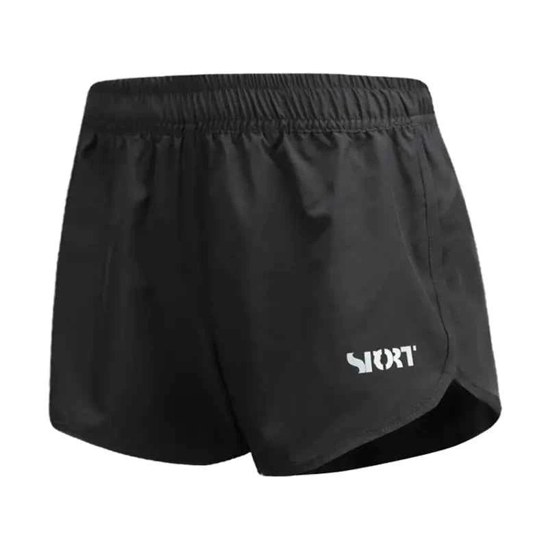 Black women's high-waist quick-dry running shorts by Mead's Supply & Equipment Outfitters, loose fit athletic shorts for fitness and yoga.