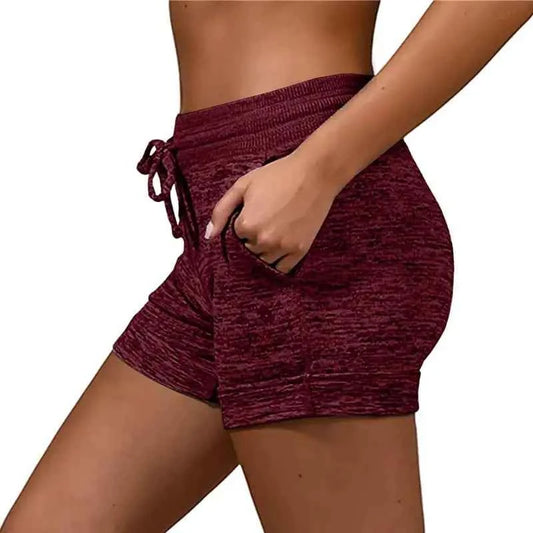 Women's lace-up yoga shorts by Mead's Supply & Equipment Outfitters in solid grey, designed for outdoor activities and active wear.