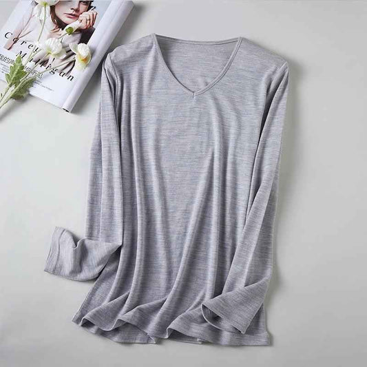 Women's V-Neck Merino Wool Thermal Base Layer from Mead's Supply & Equipment Outfitters, lake blue, slim fit, long sleeve, winter layering