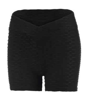 Red high waist tight shorts for women, athletic gym and yoga shorts by Mead's Supply & Equipment Outfitters for quick workouts.