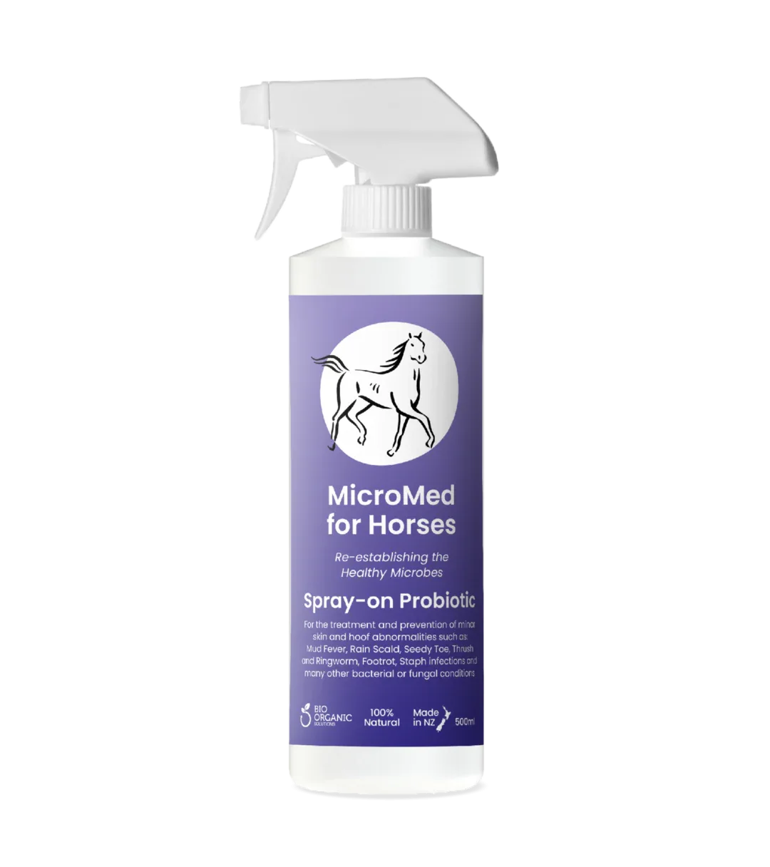 MicroMed for Horses Acute Care in 500ml bottle, immediate care product designed for equine health and emergency treatment.
