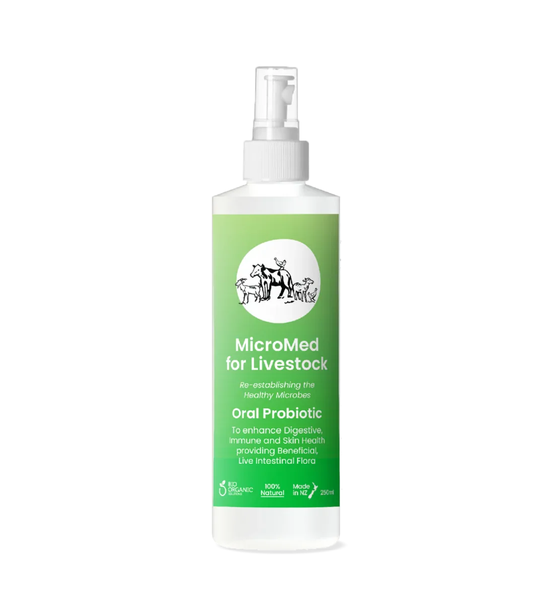 MicroMed Livestock Care Ongoing Care 250ml bottle for daily animal health and well-being, featuring the MicroMed brand.