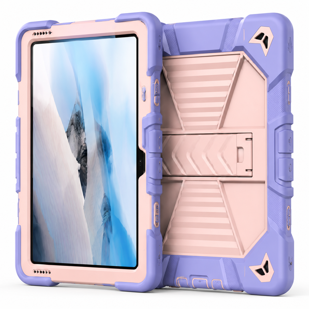 Pink TechPlus rugged shockproof case with kickstand for Microsoft Surface Go 4 tablet, shown from the front.