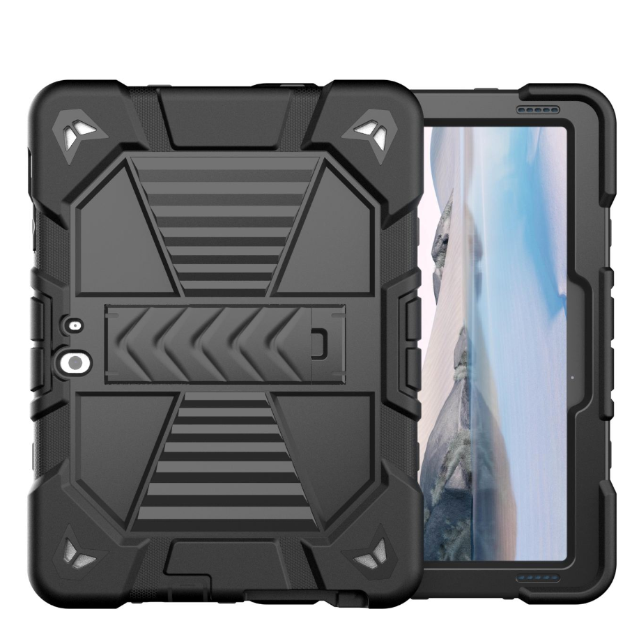 Techplus rugged shockproof case for Microsoft Surface Go 2 tablet, black with built-in kickstand, durable protective cover.