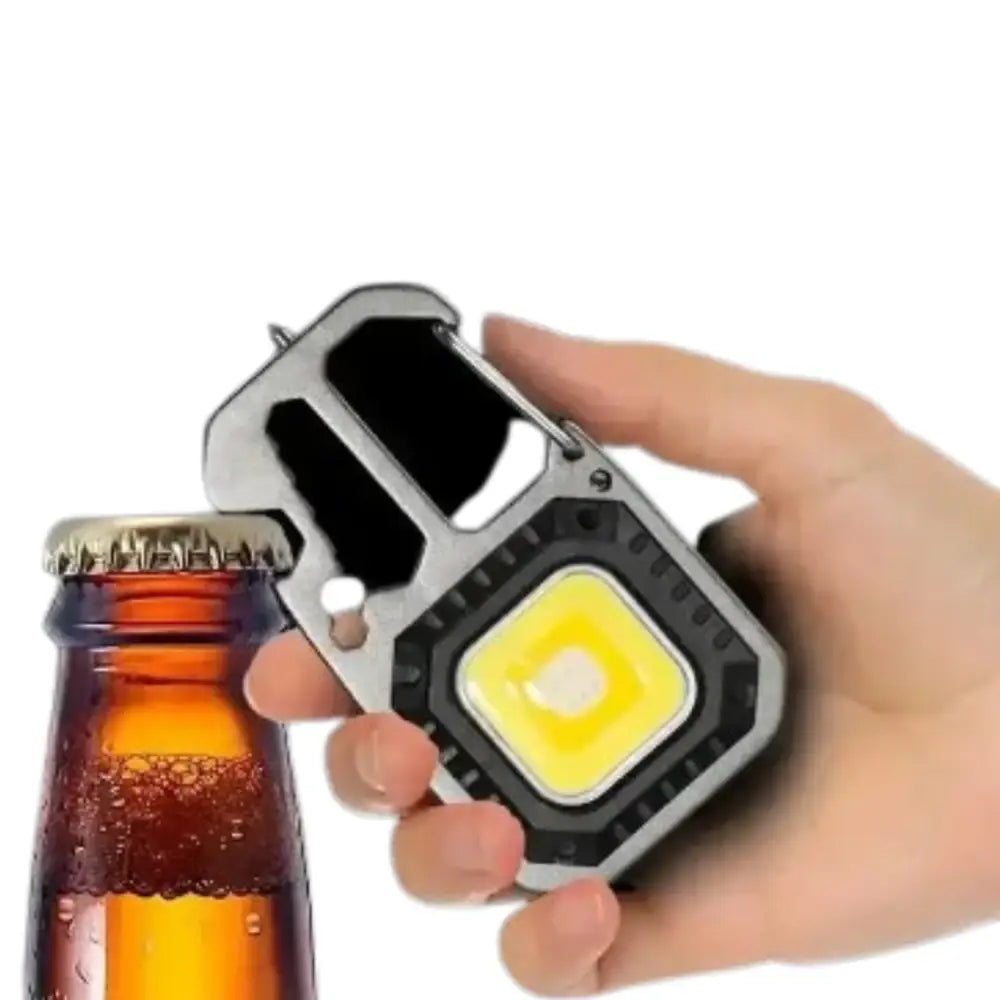 Habicare Mini LED Keychain Flashlight SS showing compact metal design with LED bulb and keyring for portable lighting.