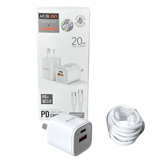 Mobigo Type C & USB Power Adapter Wall Plug (NZ / AUS), With Type C to Type C Cable 9eight5