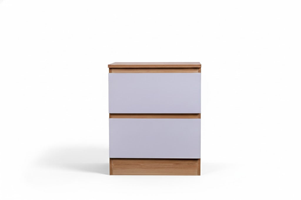 White oak Monaco bedside table by sue-e furniture featuring a sleek, modern design with a smooth surface and storage drawer.