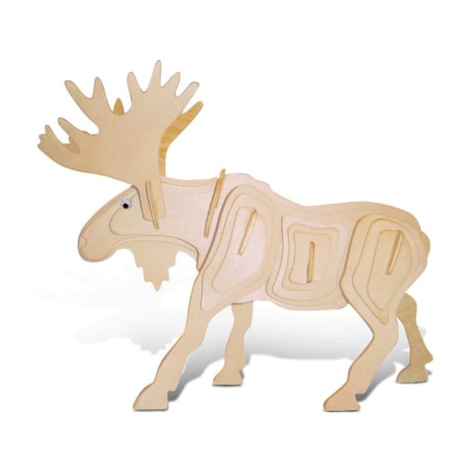 9eight5 3D Moose Puzzle assembled, showcasing realistic wooden moose design and intricate details for creative display.