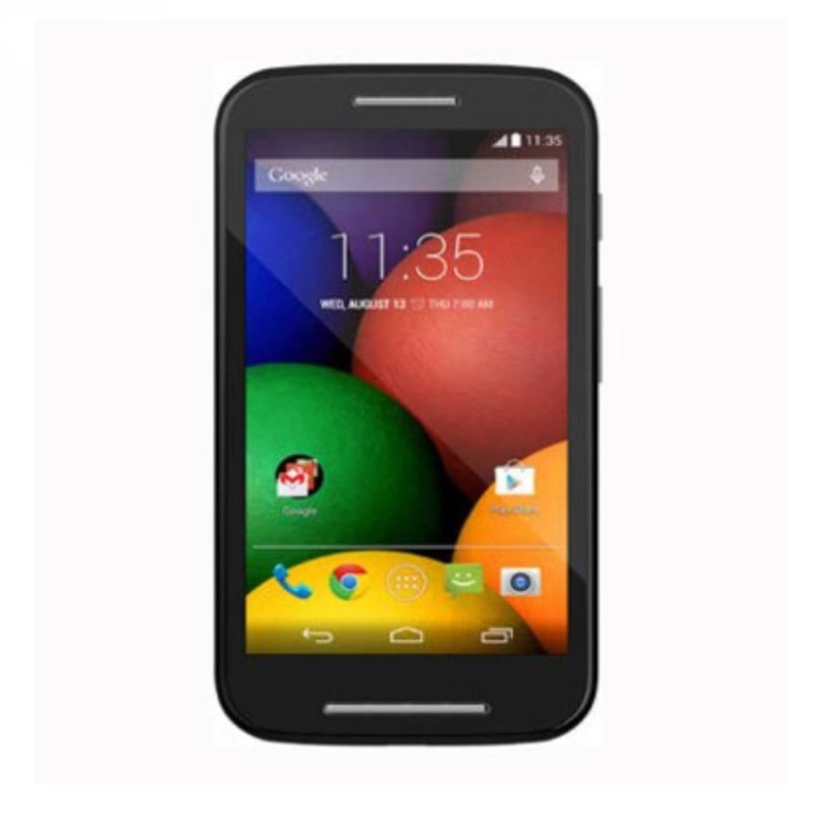 Hydrogel screen protector for Moto E 1st generation 2014 by 9eight5, showing the clear flexible film covering the phone screen.