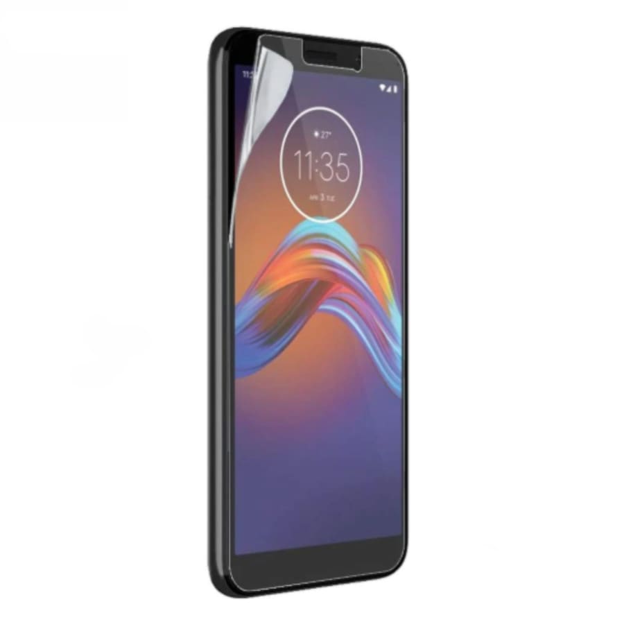 Hydrogel screen protector for Moto E6 Play 2019 by 9eight5, showing the transparent film applied to the phone screen.