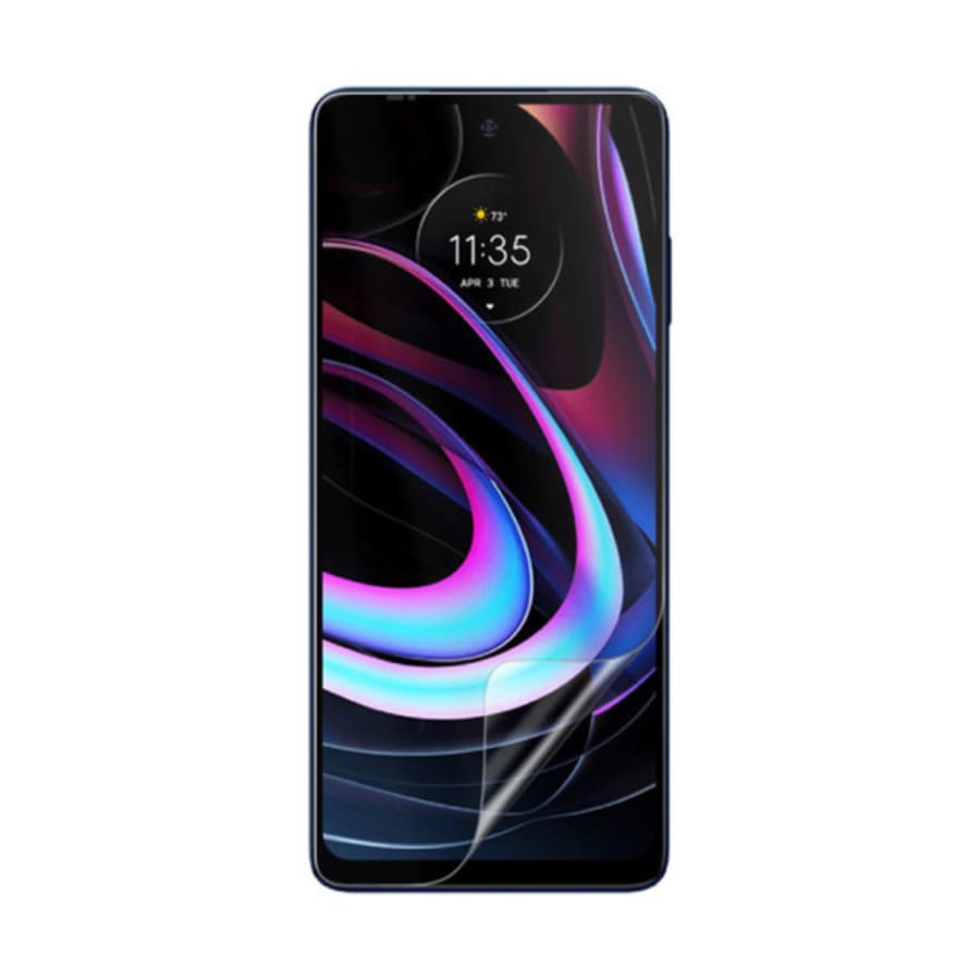 Hydrogel screen protector for Moto Edge 2021 by 9eight5, showing the flexible, clear protective layer on the phone screen.