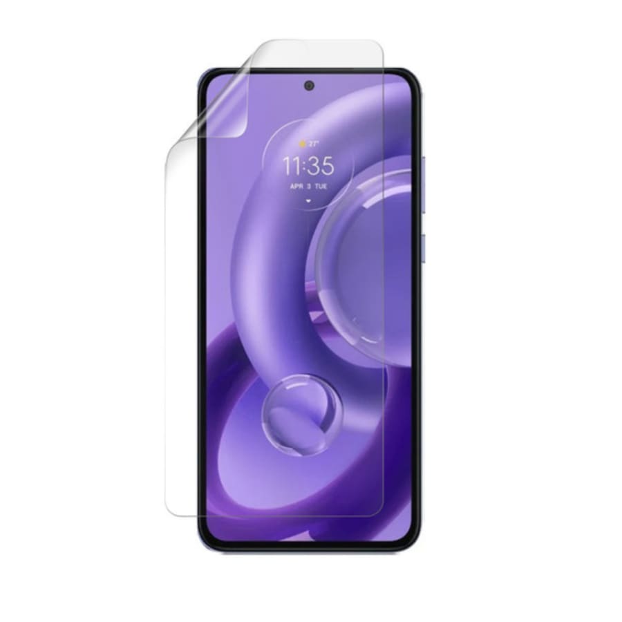 Hydrogel screen protector for Moto Edge 30 NEO by 9eight5, showing clear, flexible material fitting the phone screen.