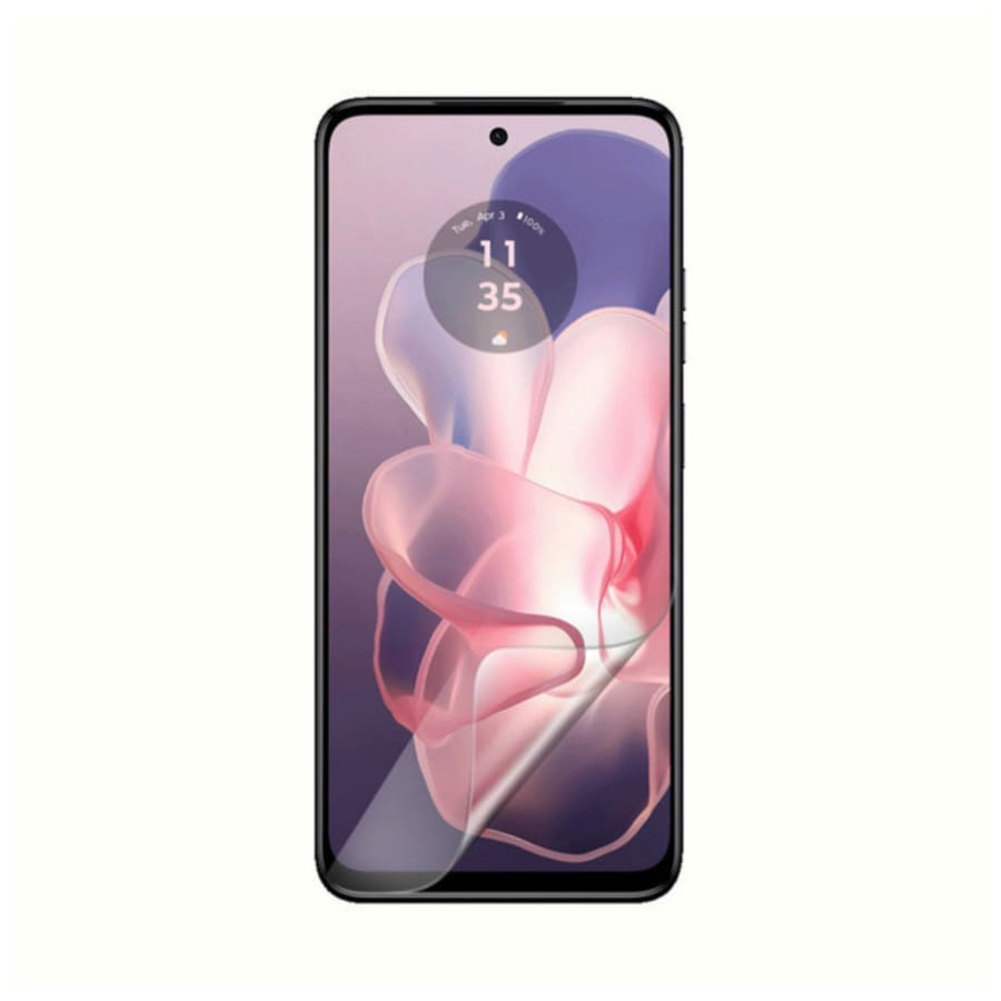 Hydrogel screen protector for Moto G Power 5G (2024) by 9eight5, showing a clear, flexible film fitting the phone screen.