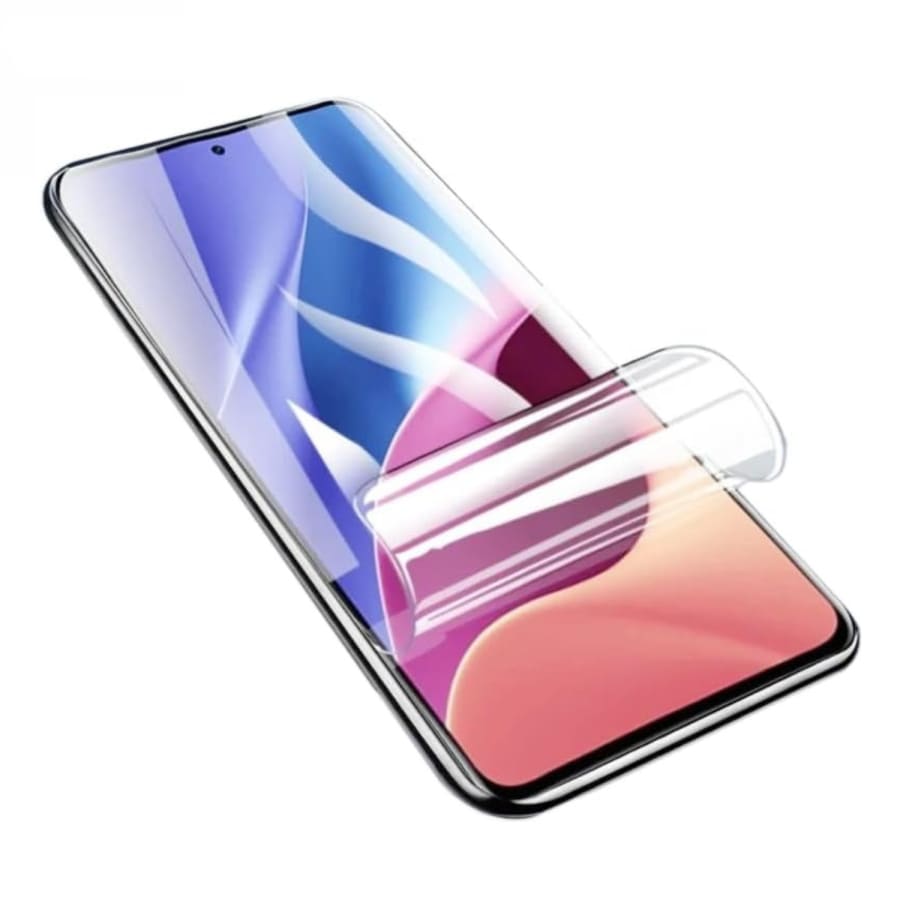 Hydrogel screen protector for Moto G Stylus 5G (2023) by 9eight5, showing a close-up of the flexible, transparent protector on the phone screen.