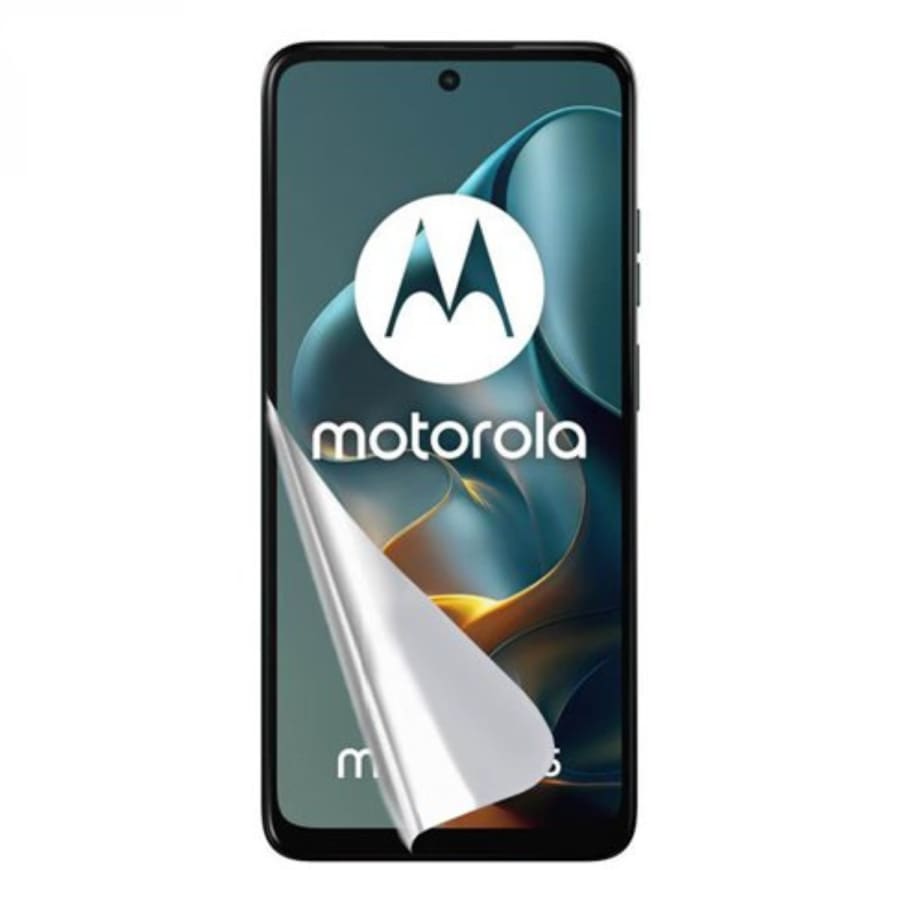 Set of two 9eight5 Hydrogel Screen Protectors for Moto G05 (2025) smartphone, showing clear, flexible screen protection.