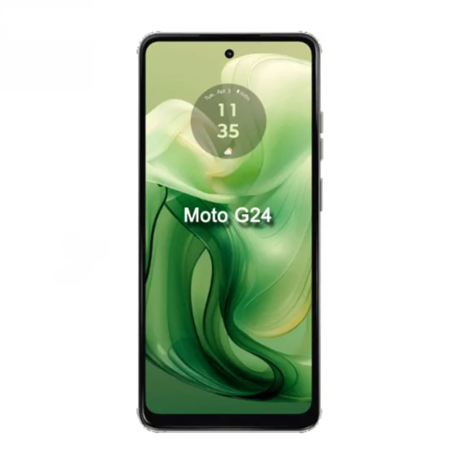 Set of two 9eight5 hydrogel screen protectors for Moto G24 2024 smartphone, showing clear, flexible protection for the screen.