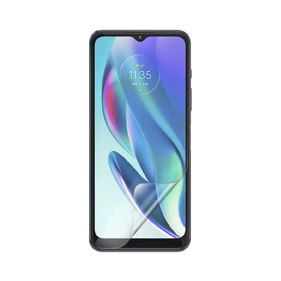 Hydrogel screen protector for Moto G50 5G 2021 by 9eight5, shown in a pack of two, fitting the phone's screen perfectly.
