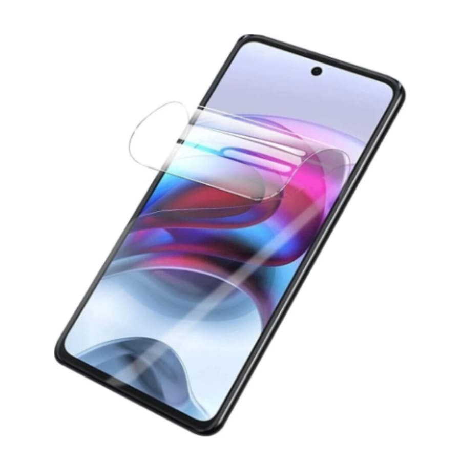 Two 9eight5 hydrogel screen protectors for Moto G71S, clear and flexible, shown on a smartphone screen.
