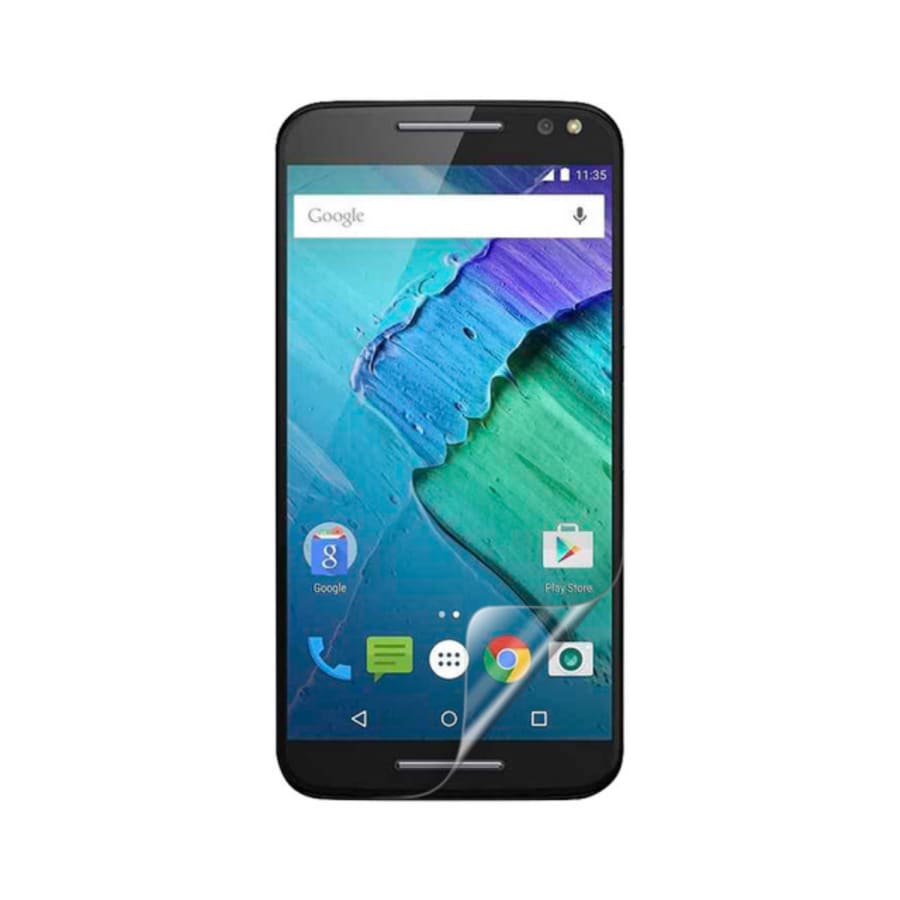 Hydrogel screen protector for Moto Z (2016) by 9eight5, showing a clear, flexible film covering the phone screen.