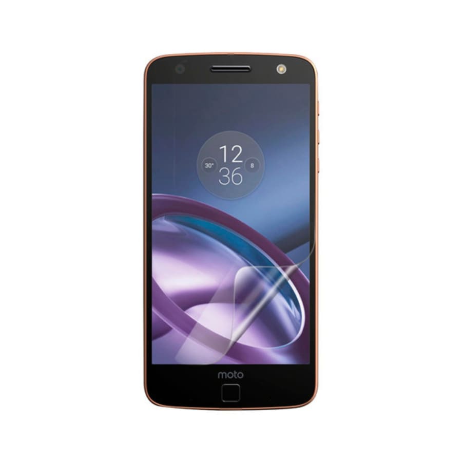 Hydrogel screen protector for Moto Z Force 2016 by 9eight5, showing the clear, flexible film applied to the phone screen.